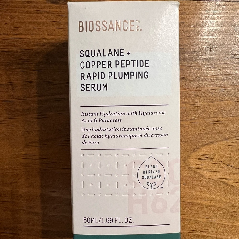 BRAND NEW Biossance Squalane + Copper Peptide Rapid Plumping Serum - White